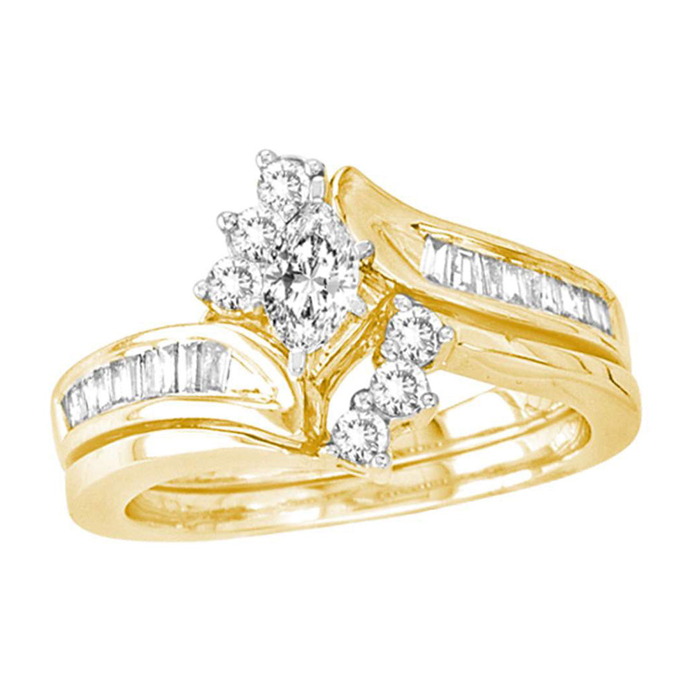 14kt Yellow Gold Marquise Diamond Bridal Wedding Ring Band Set 5/8 Cttw