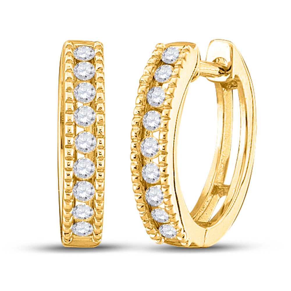10kt Yellow Gold Womens Round Diamond Hoop Earrings 1/4 Cttw