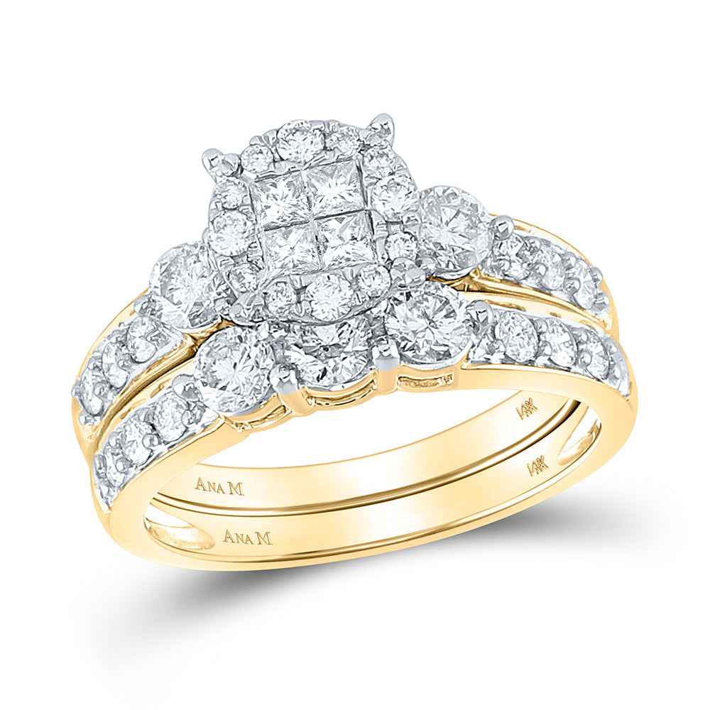 14kt Yellow Gold Princess Diamond Bridal Wedding Ring Band Set 1-1/2 Cttw