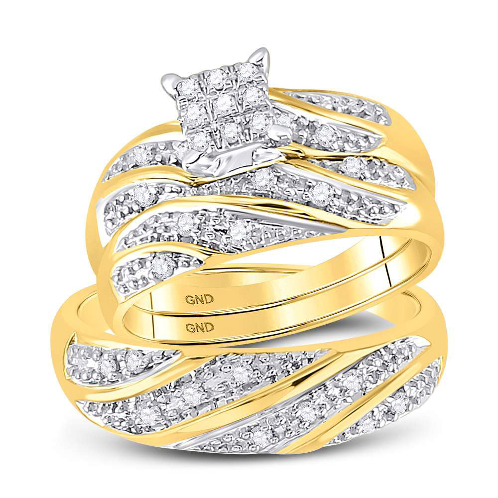 Gold Square Matching Wedding Set 1/3 Cttw Round Natural Diamond His Hers