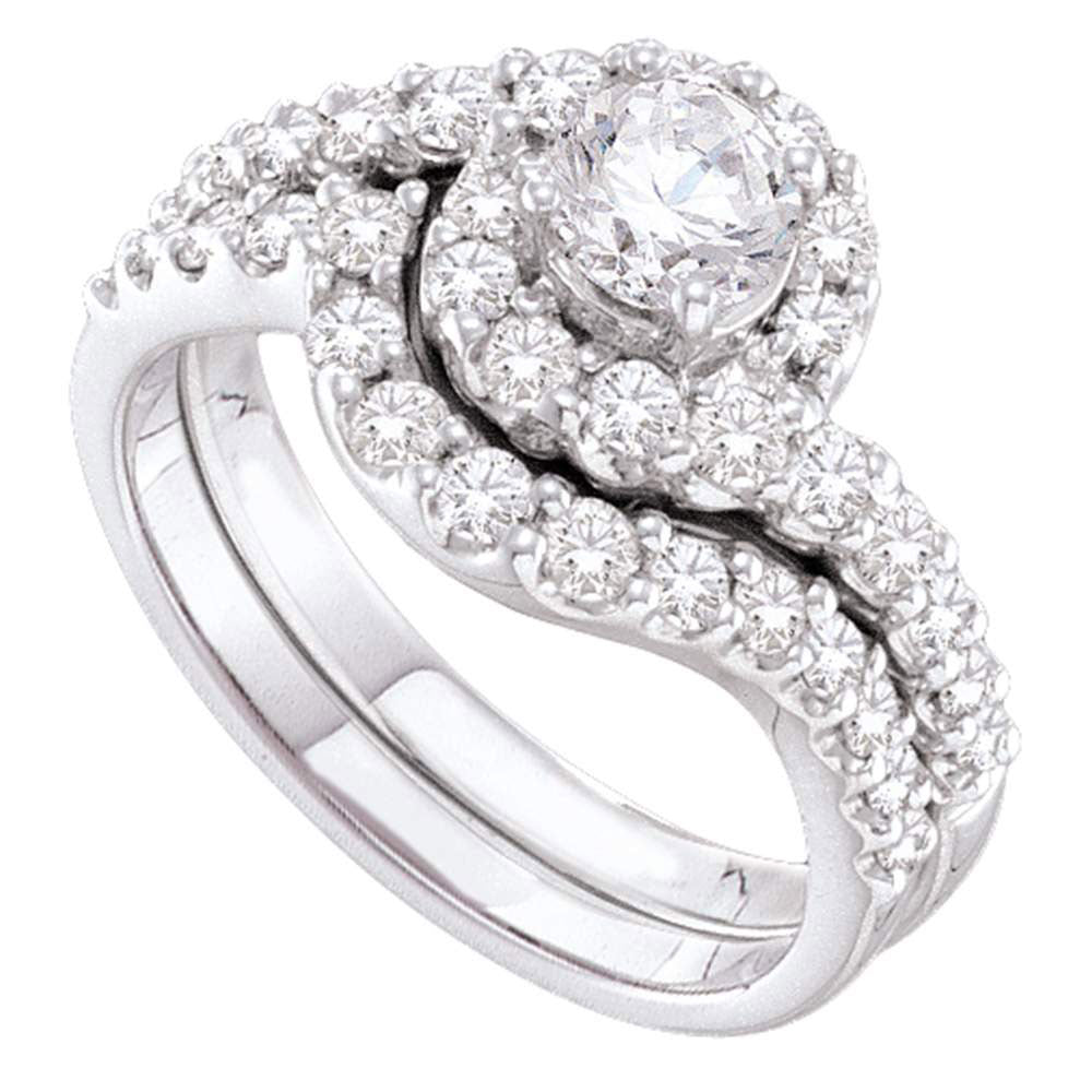 14kt White Gold Round Diamond Bridal Wedding Ring Band Set 1-3/8 Cttw