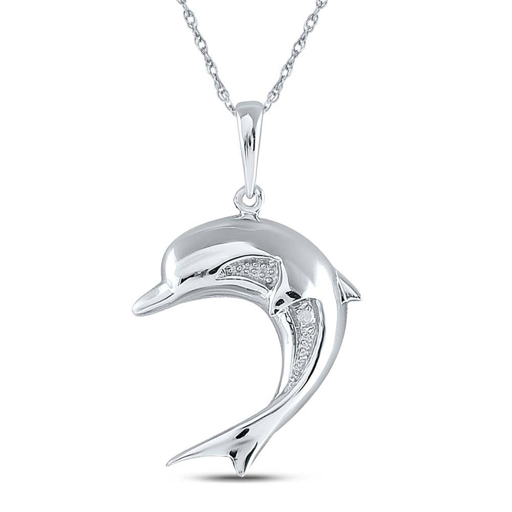 Sterling Silver Womens Round Diamond Dolphin Pendant .01 Cttw