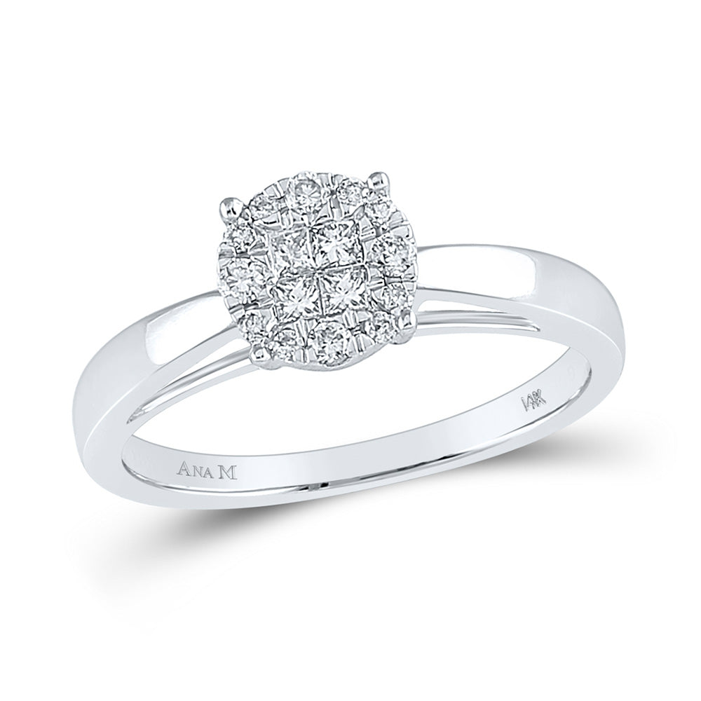 14kt White Gold Princess Diamond Cluster Bridal Wedding Engagement Ring 1/4 Cttw