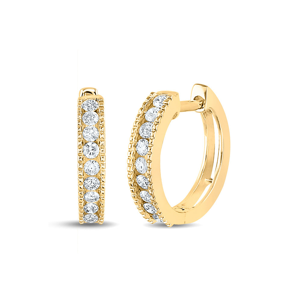 14kt Yellow Gold Womens Round Diamond Hoop Earrings 1/4 Cttw