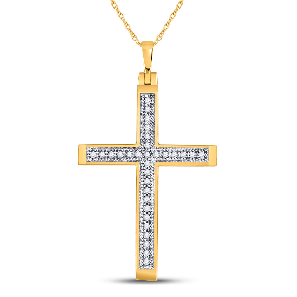 10kt Yellow Gold Womens Round Diamond Cross Religious Pendant 1/12 Cttw