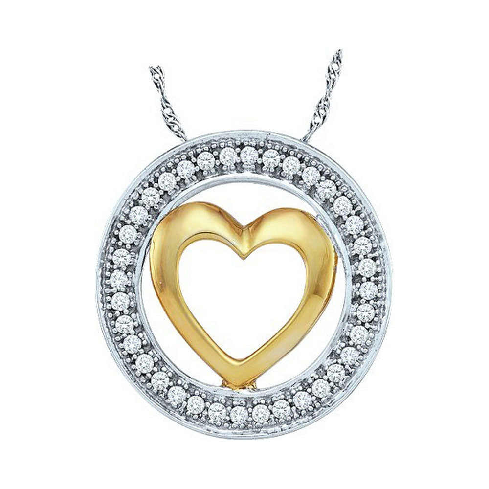 10kt Two-tone White Gold Womens Round Diamond Encircled Heart Pendant 1/10 Cttw