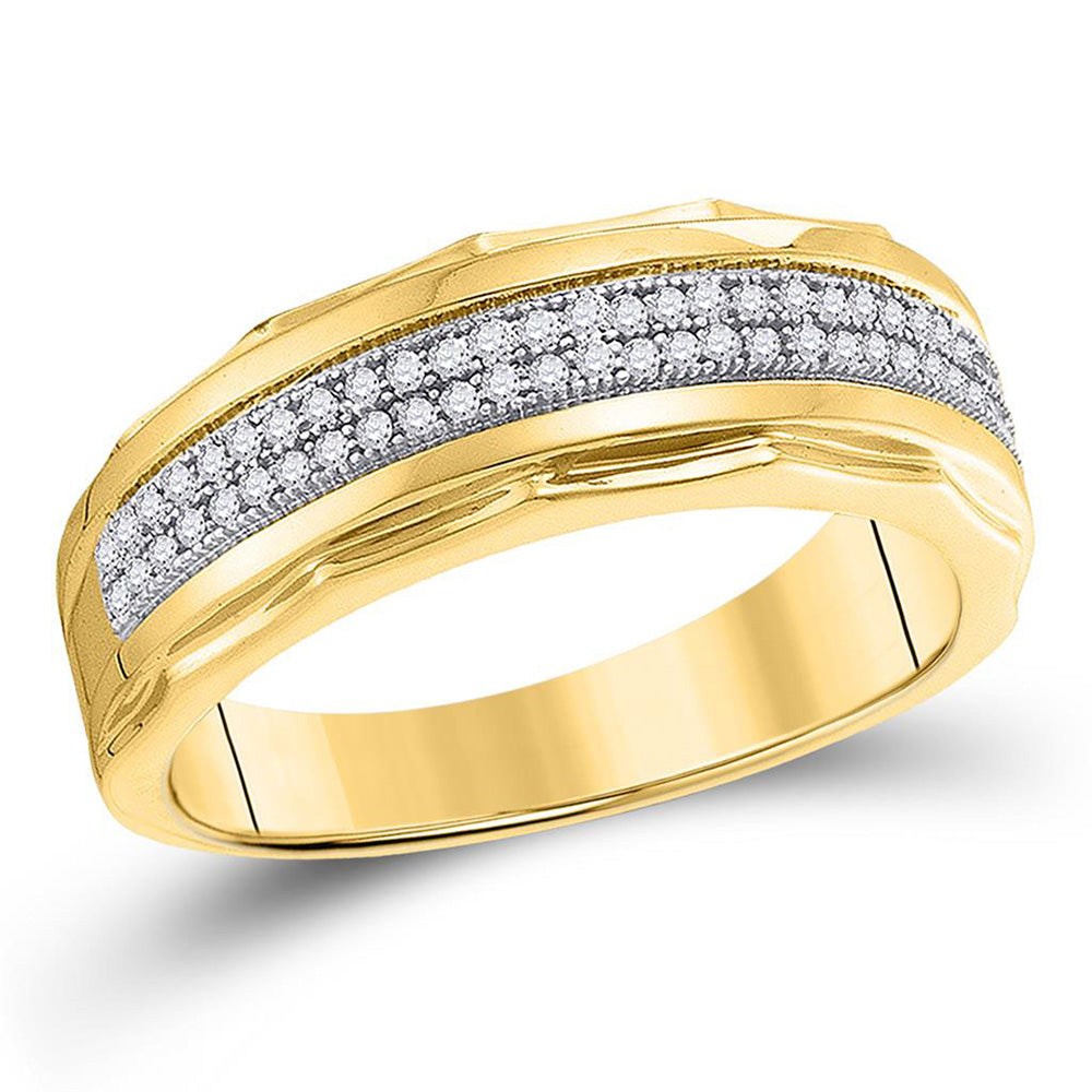 Gold Band Wedding Ring 1/5 Cttw Round Natural Diamond Mens