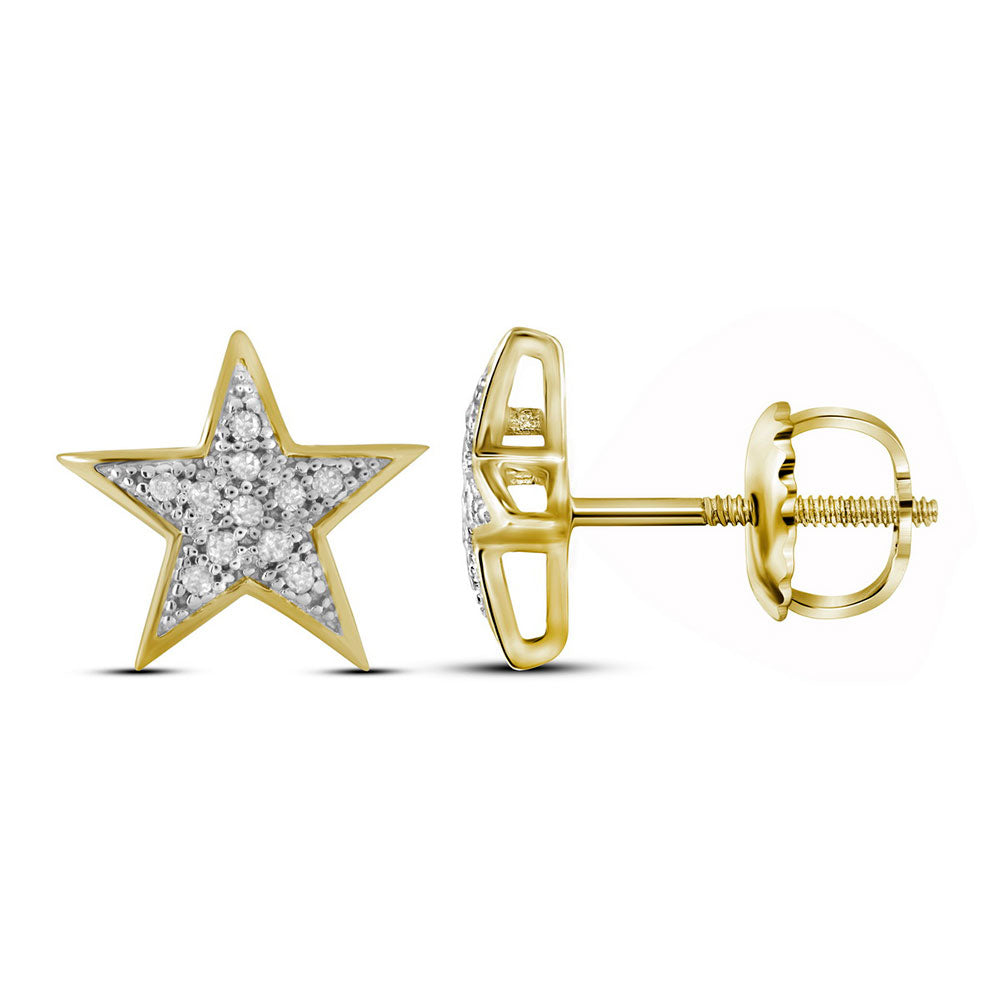 10kt Yellow Gold Womens Round Diamond Star Earrings 1/20 Cttw