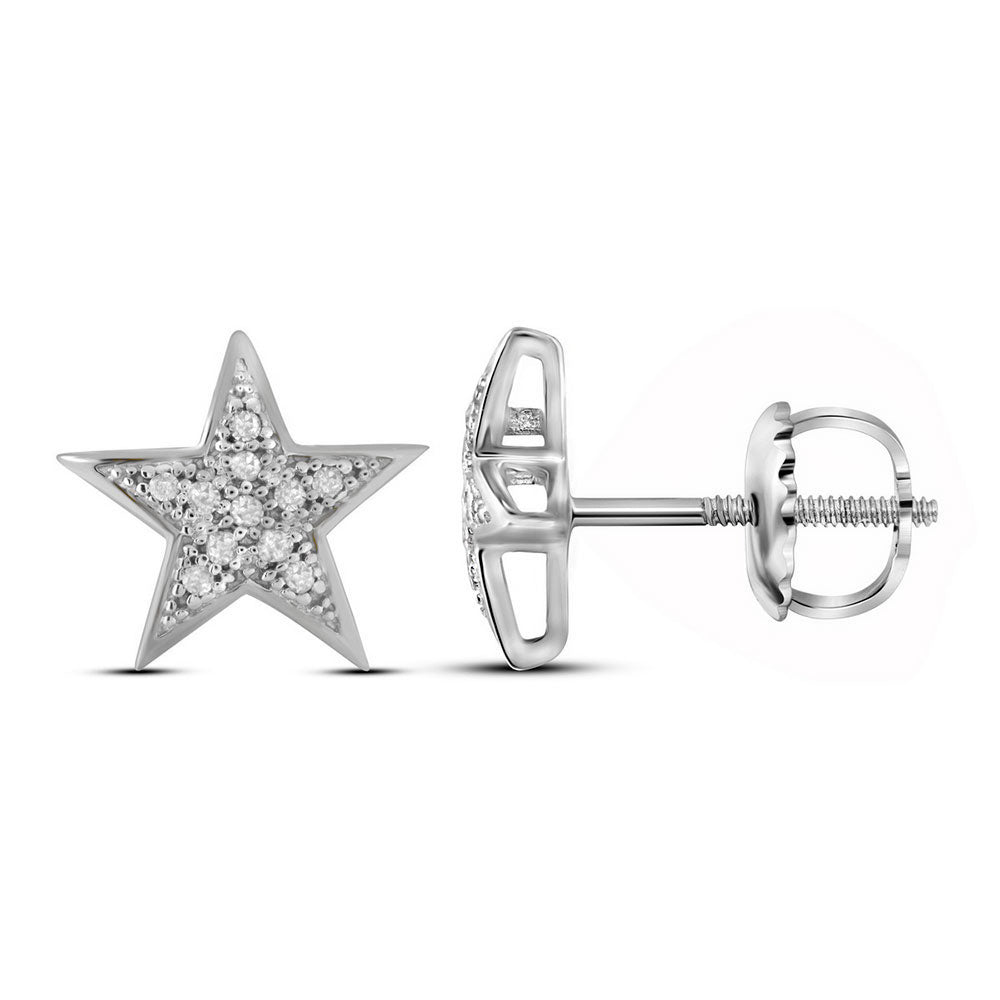 10kt White Gold Womens Round Diamond Star Earrings 1/20 Cttw