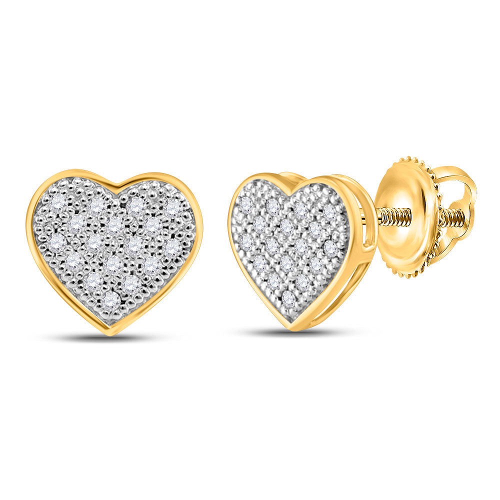 10kt Yellow Gold Womens Round Diamond Heart Earrings 1/10 Cttw