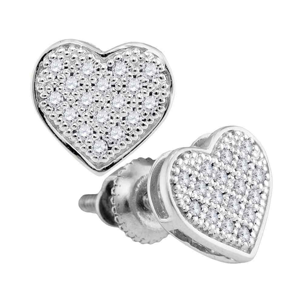 10kt White Gold Womens Round Diamond Heart Earrings 1/10 Cttw