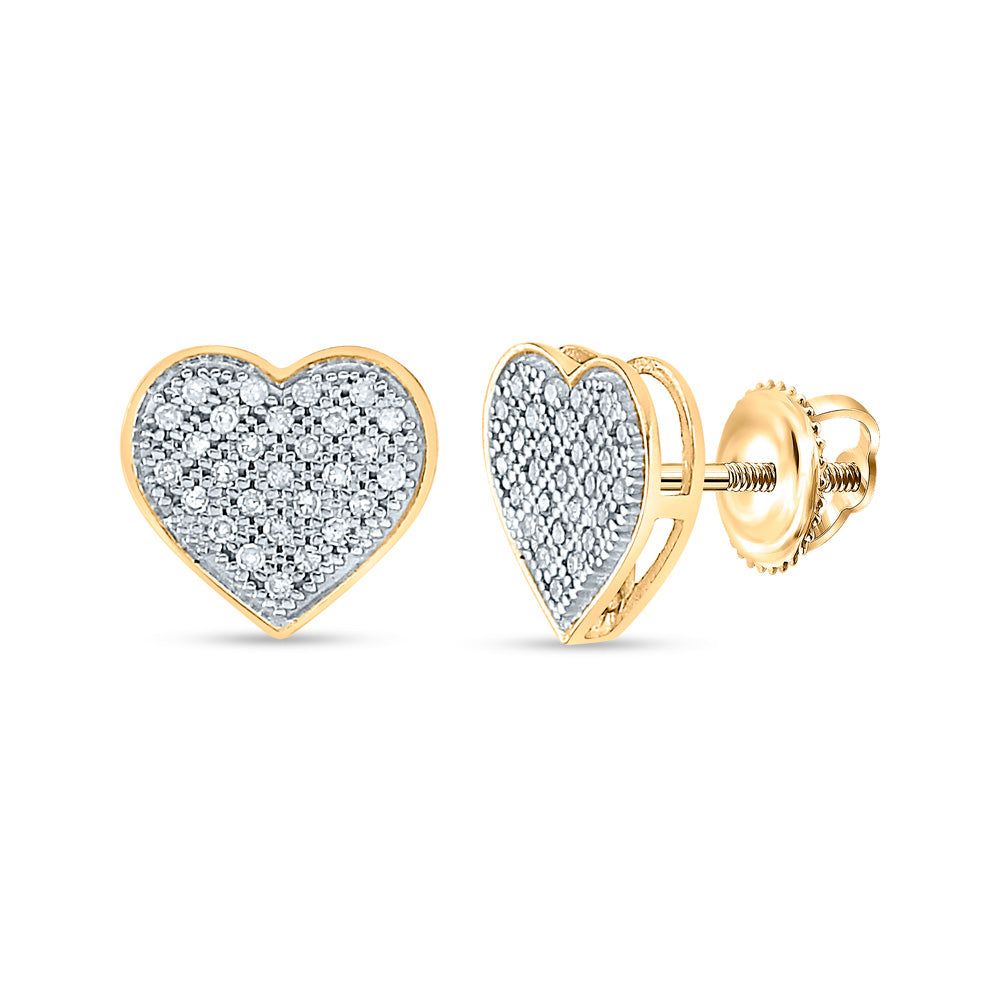 10kt Yellow Gold Womens Round Diamond Heart Earrings 1/6 Cttw