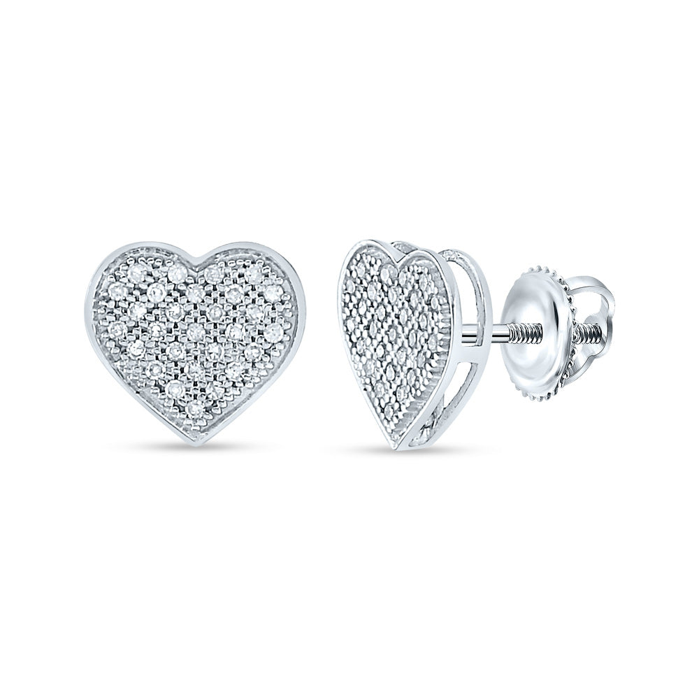 10kt White Gold Womens Round Diamond Heart Earrings 1/6 Cttw