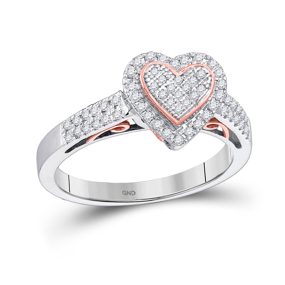 10kt Two-tone Gold Womens Round Diamond Heart Ring 1/3 Cttw