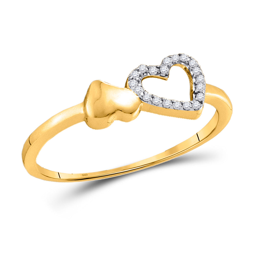 10kt Yellow Gold Womens Round Diamond Slender Heart Ring 1/20 Cttw
