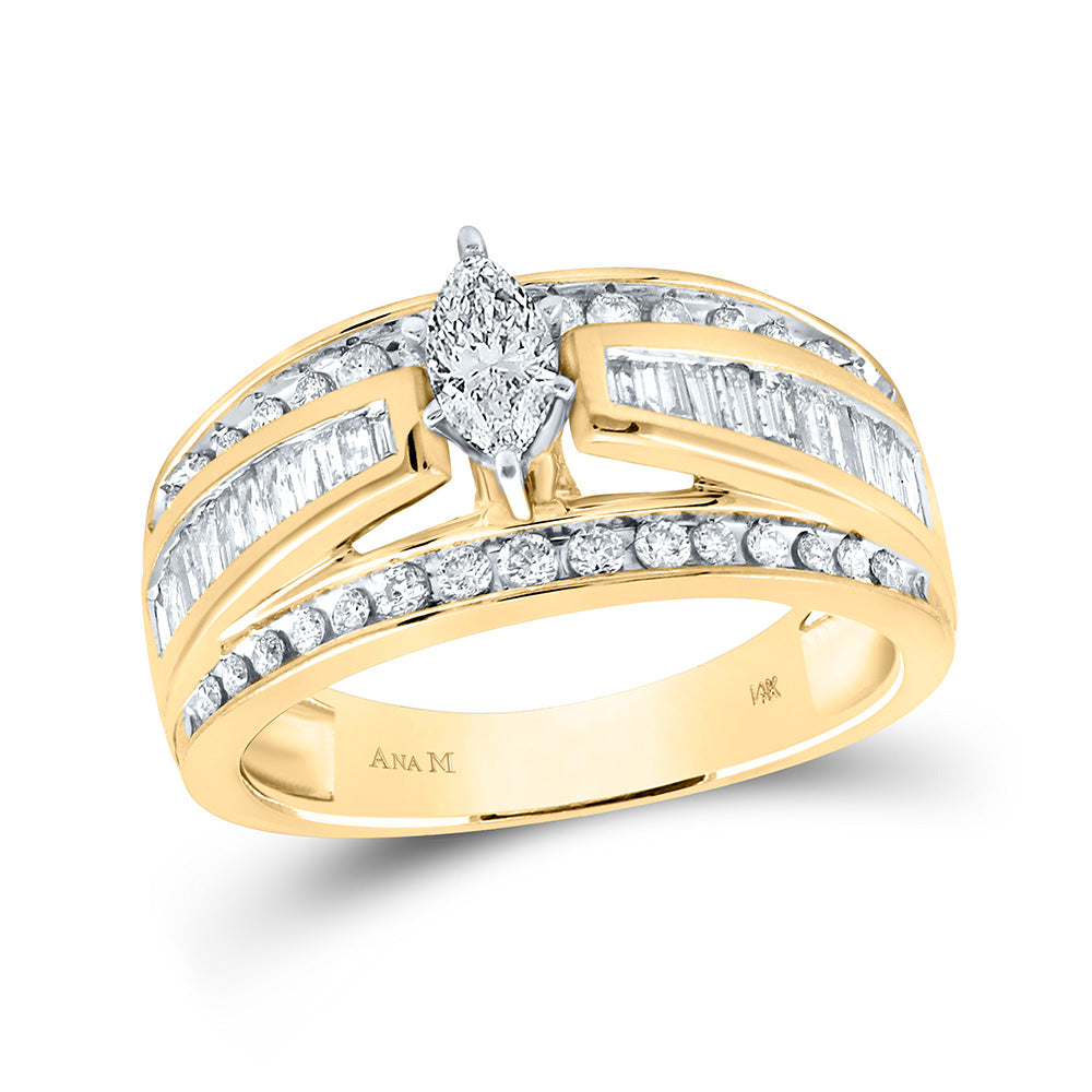 Gold Solitaire Bridal Wedding Engagement Ring 1 Cttw Marquise Natural Diamond Womens