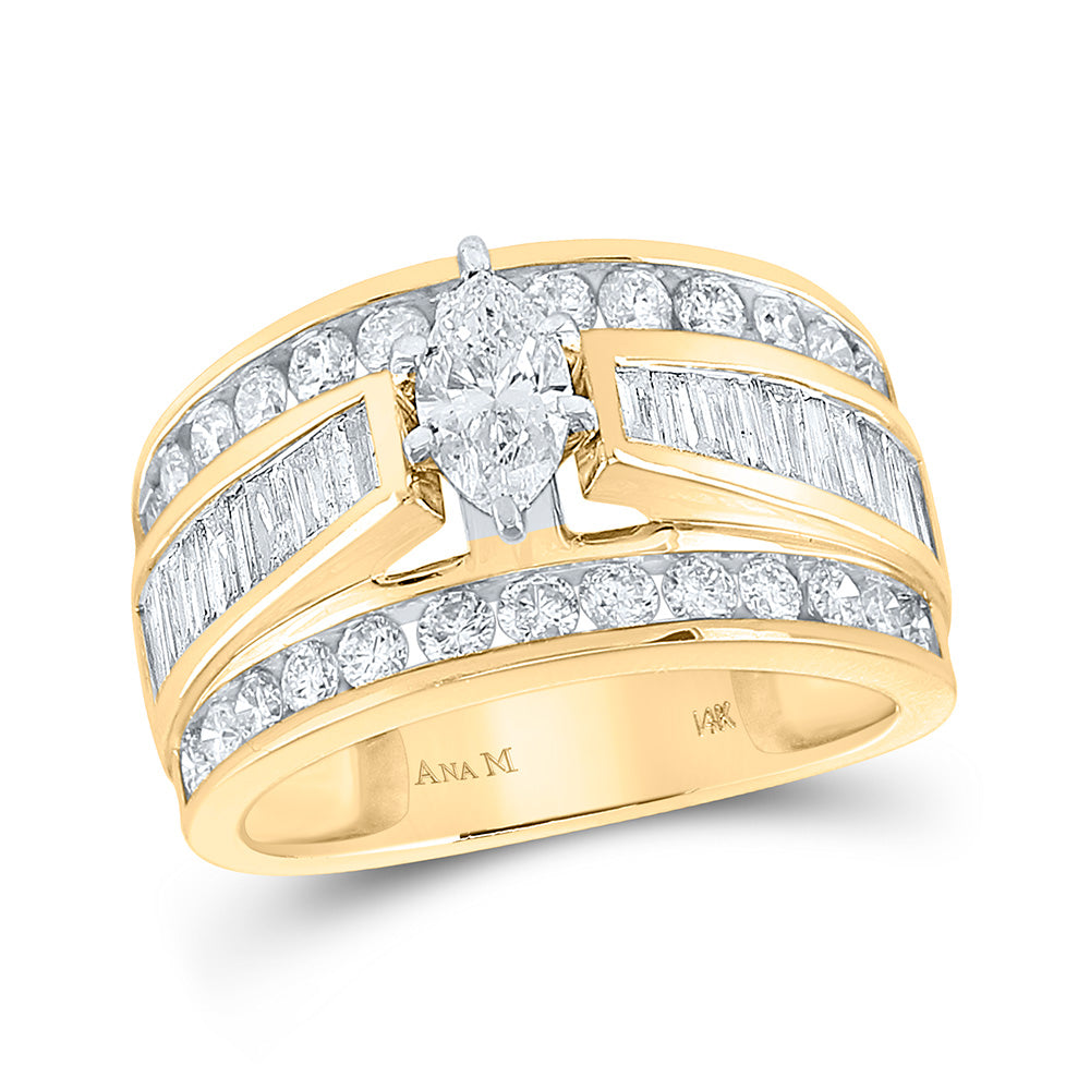 Gold Solitaire Bridal Wedding Engagement Ring 2 Cttw Marquise Natural Diamond Womens