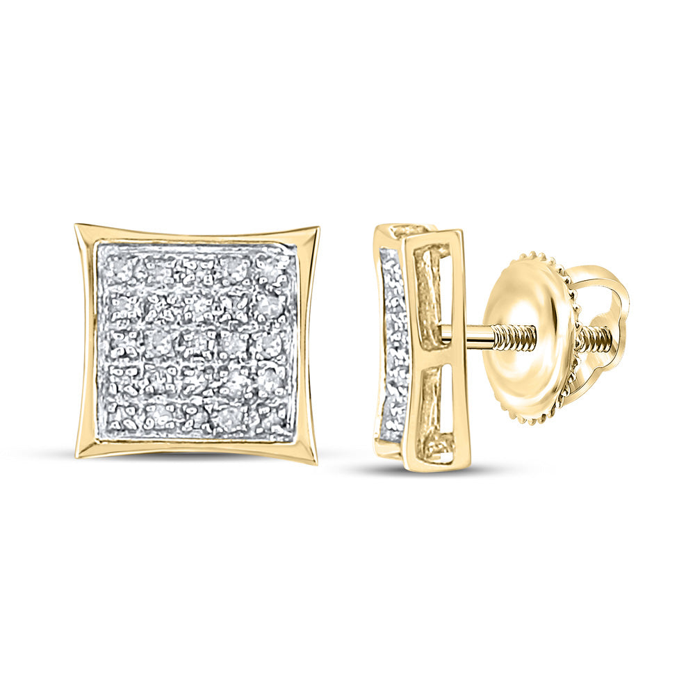 14kt Yellow Gold Womens Round Diamond Kite Square Earrings 1/6 Cttw