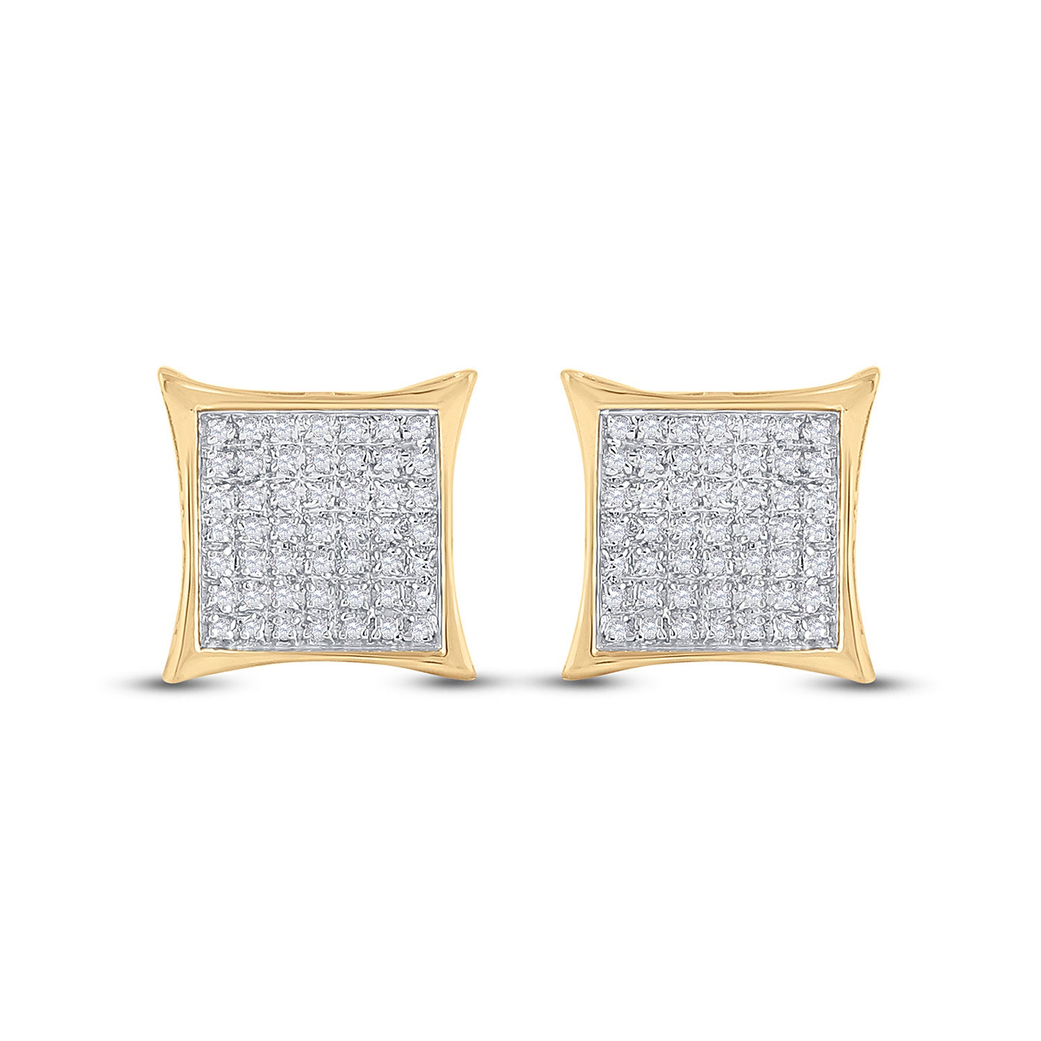 10kt Yellow Gold Womens Round Diamond Kite Square Earrings 1/3 Cttw