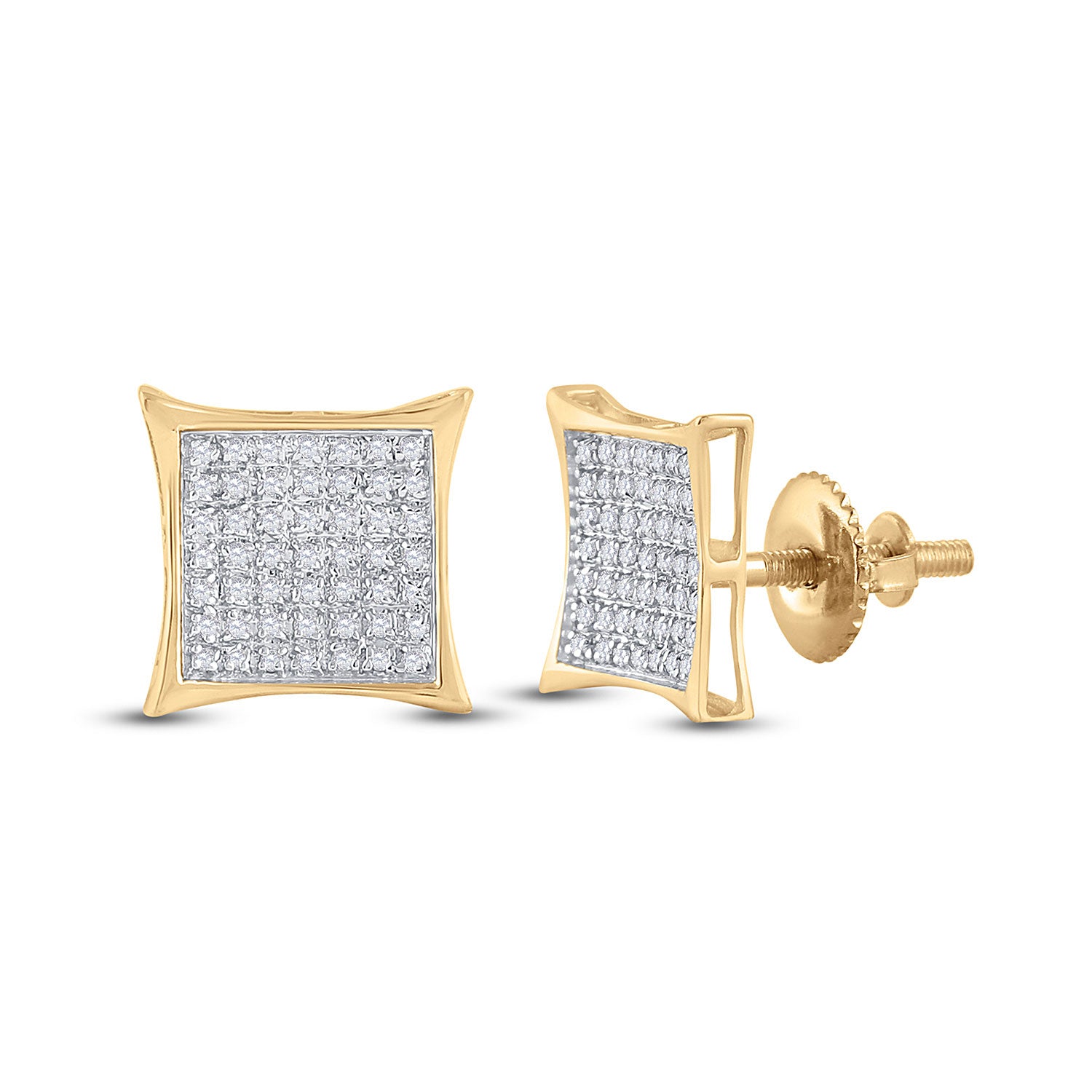 10kt Yellow Gold Womens Round Diamond Kite Square Earrings 1/3 Cttw