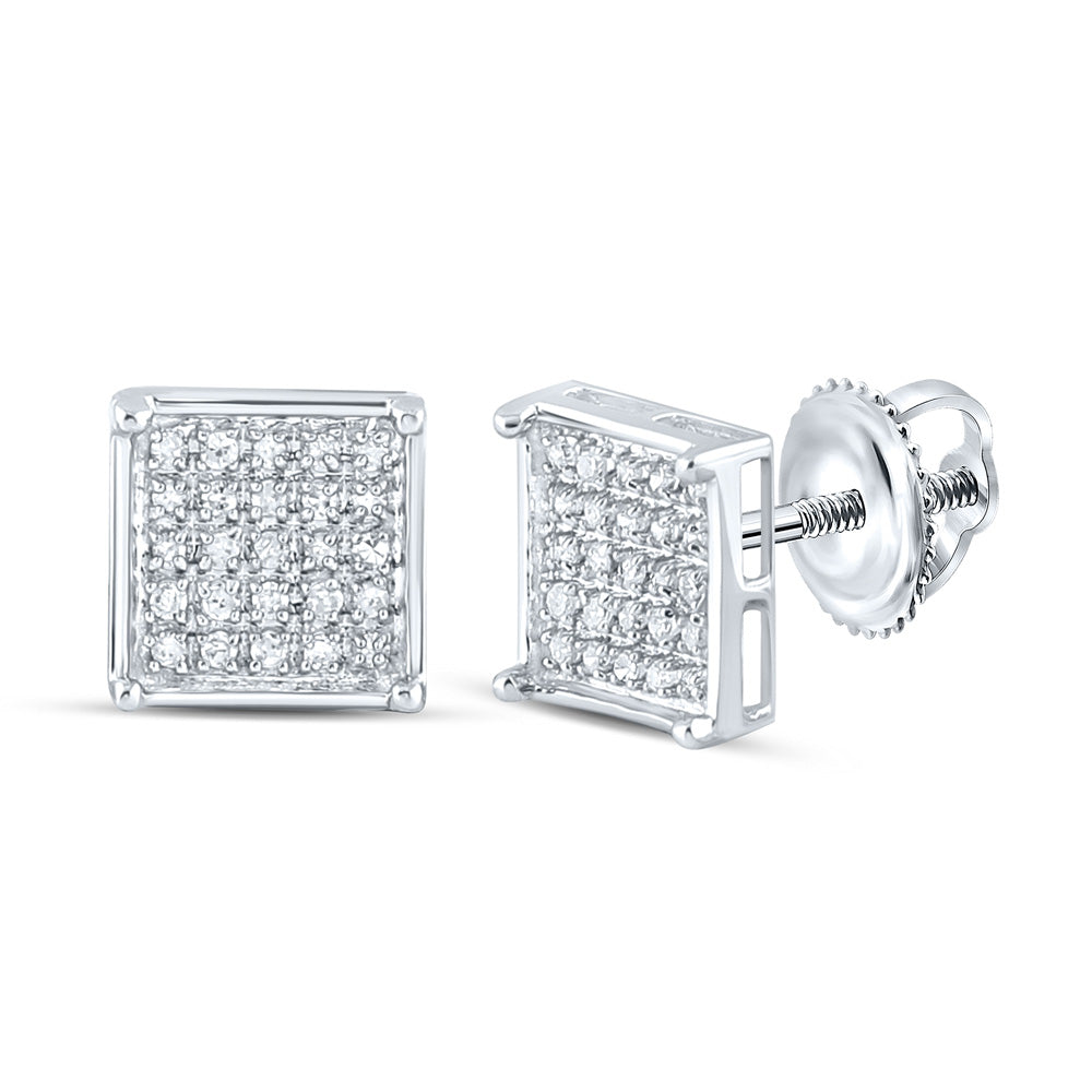 14kt White Gold Womens Round Diamond Square Cluster Earrings 1/6 Cttw
