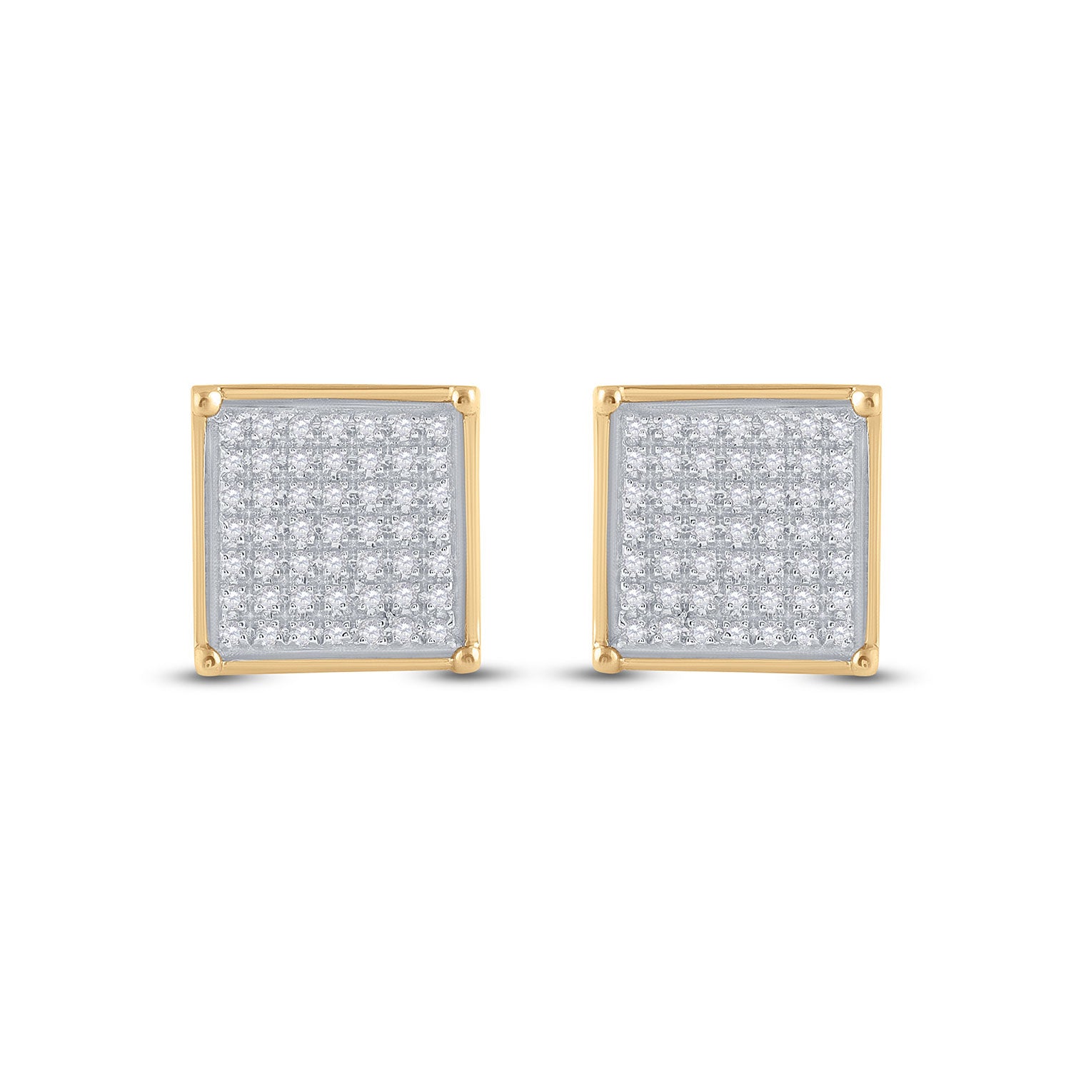 10kt Yellow Gold Womens Round Diamond Square Earrings 1/3 Cttw