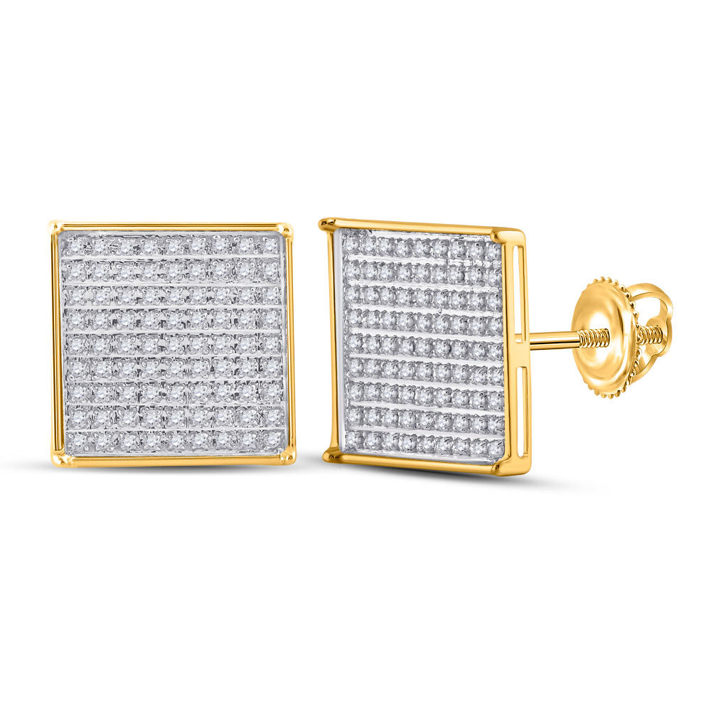 10kt Yellow Gold Womens Round Diamond Square Earrings 1/2 Cttw