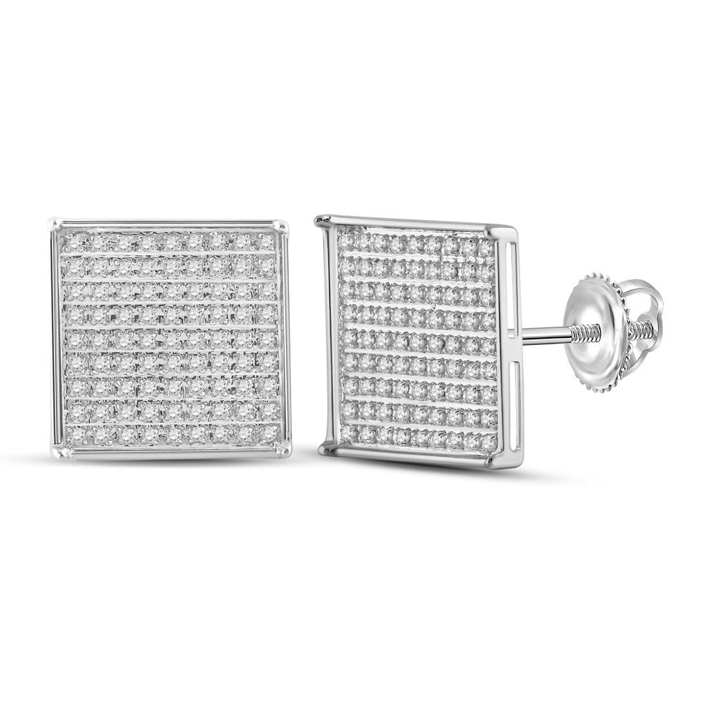 14kt White Gold Womens Round Diamond Square Earrings 1/2 Cttw