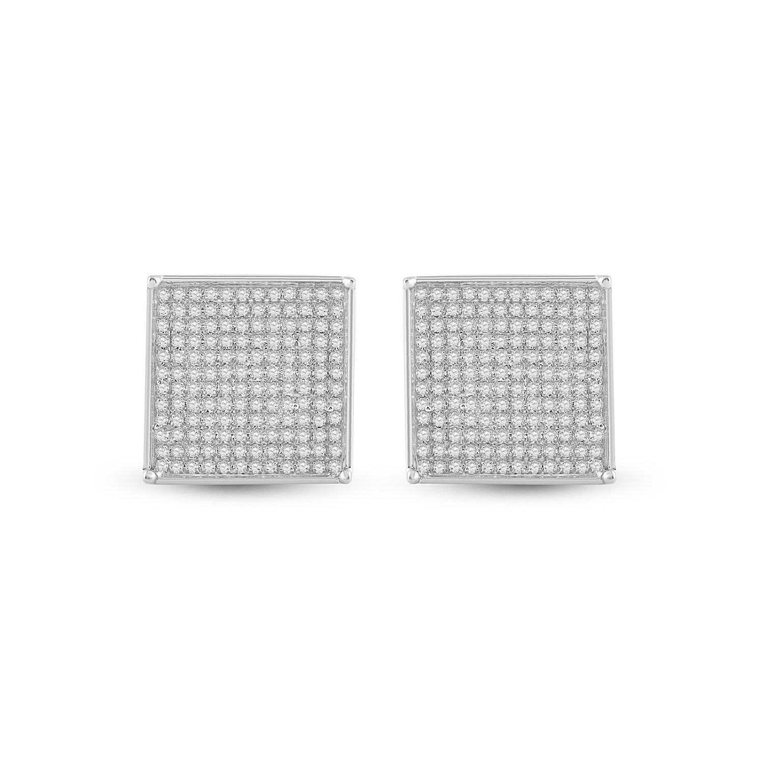 10kt White Gold Womens Round Diamond Square Earrings 7/8 Cttw