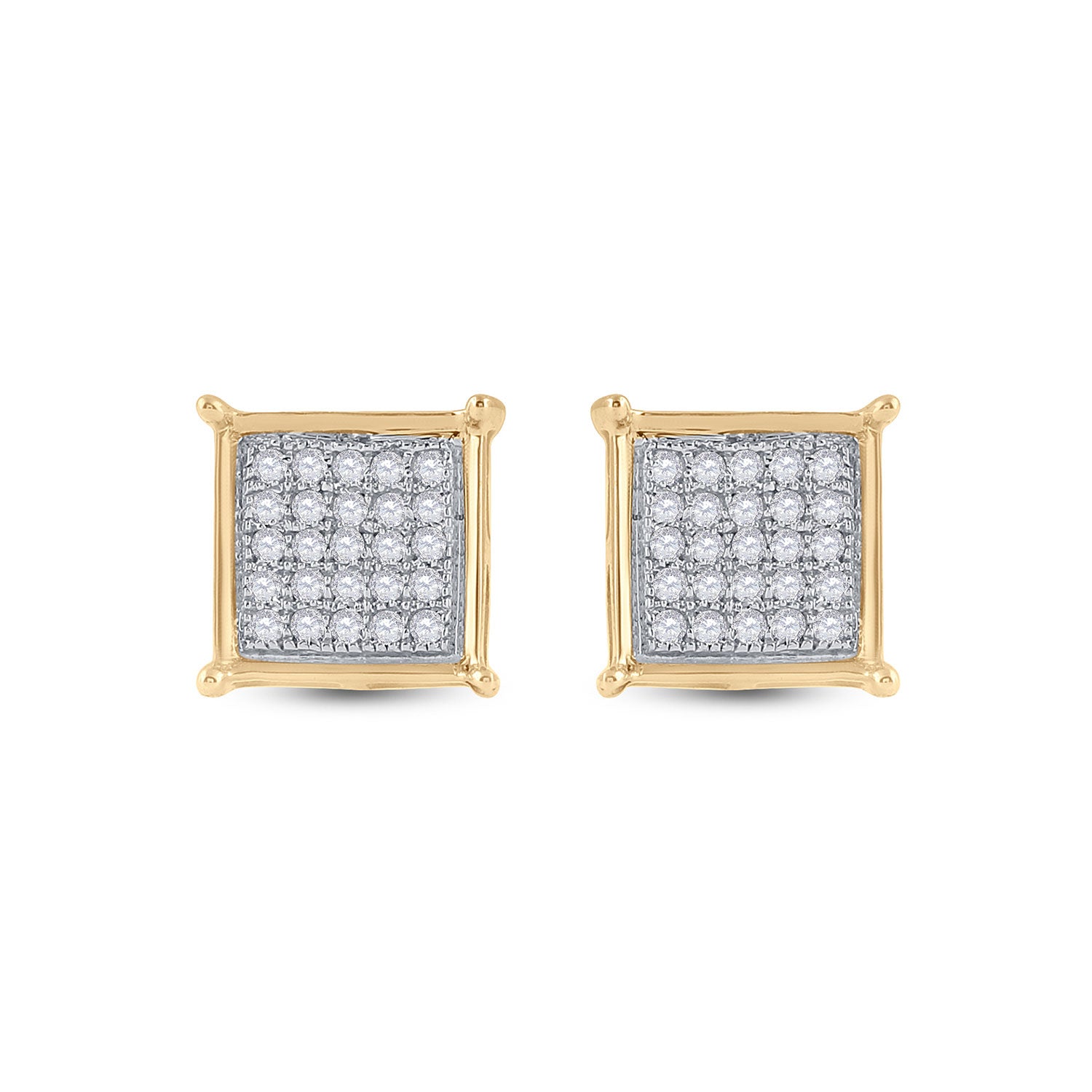 10kt Yellow Gold Womens Round Diamond Square Earrings 1/6 Cttw