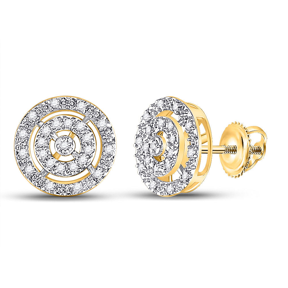 10kt Yellow Gold Womens Round Diamond Circle Stud Earrings 1/20 Cttw