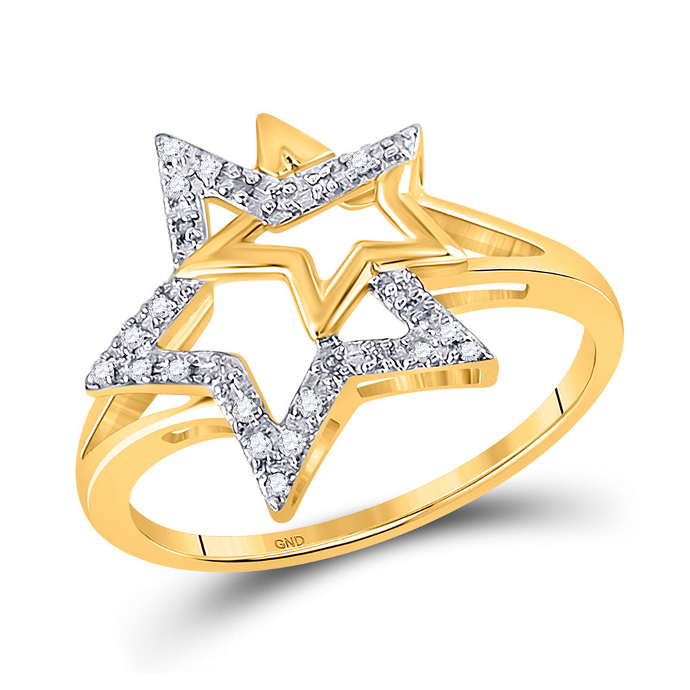 10kt Yellow Gold Womens Round Diamond Double Star Ring 1/10 Cttw
