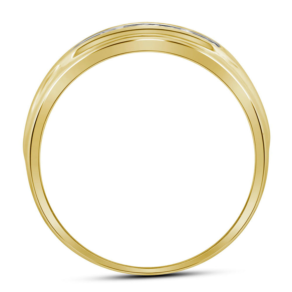 10kt Yellow Gold Mens Round Diamond Wedding 5-Stone Band Ring 1/10 Cttw