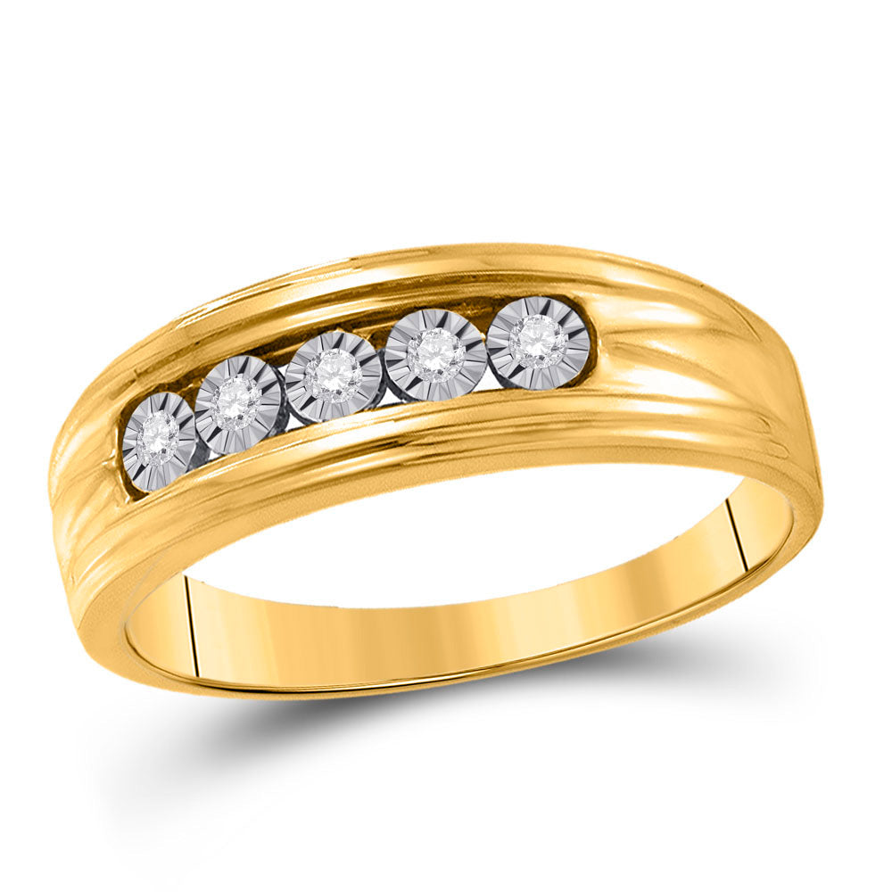 10kt Yellow Gold Mens Round Diamond Wedding 5-Stone Band Ring 1/10 Cttw