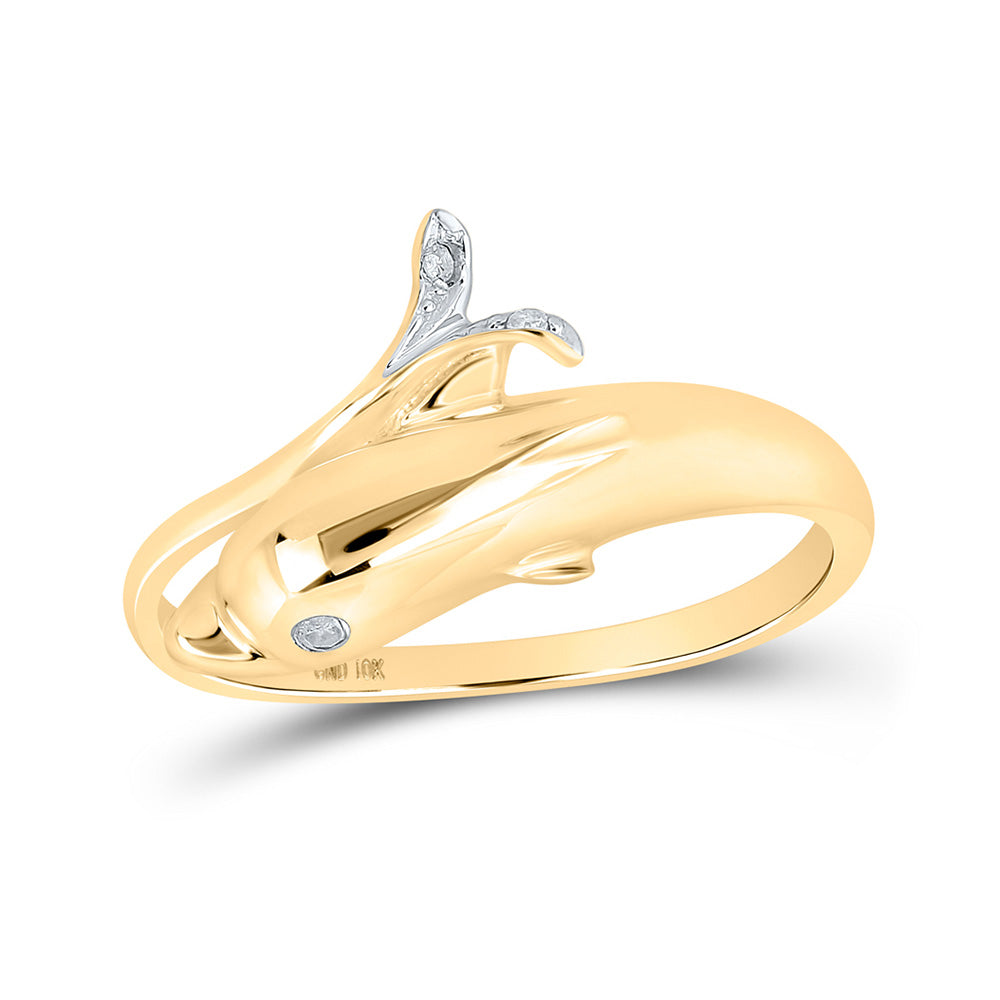 10kt Yellow Gold Womens Round Diamond Dolphin Wrap Ring .03 Cttw