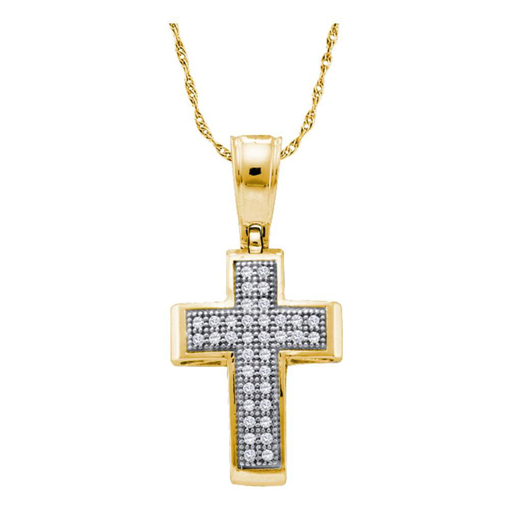 10kt Yellow Gold Womens Round Diamond Cross Religious Pendant 1/10 Cttw