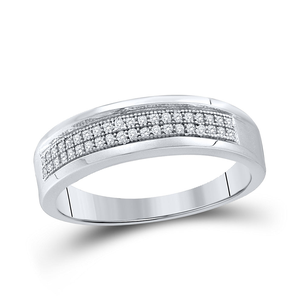 Sterling Silver Band Wedding Band 1/6 Cttw Round Natural Diamond Womens (2.11 grams)