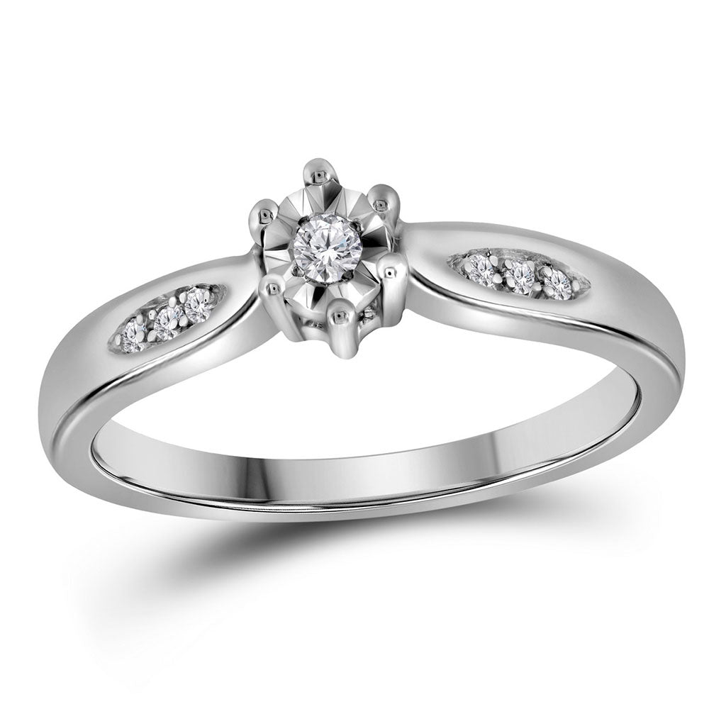Sterling Silver Solitaire Bridal Wedding Engagement Ring 1/20 Cttw Round Natural Diamond Womens
