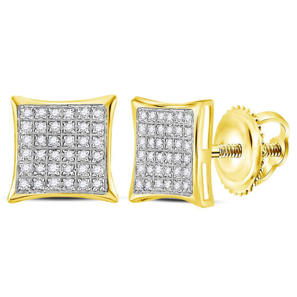 Yellow-tone Sterling Silver Womens Round Diamond Kite Square Earrings 1/4 Cttw