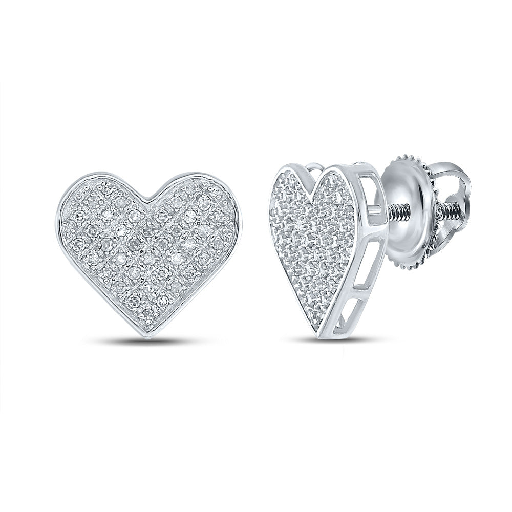 Sterling Silver Womens Round Diamond Heart Cluster Earrings 1/4 Cttw