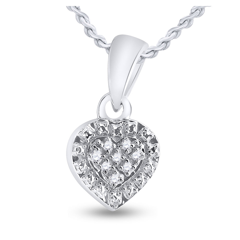 Sterling Silver Womens Round Diamond Heart Pendant .03 Cttw