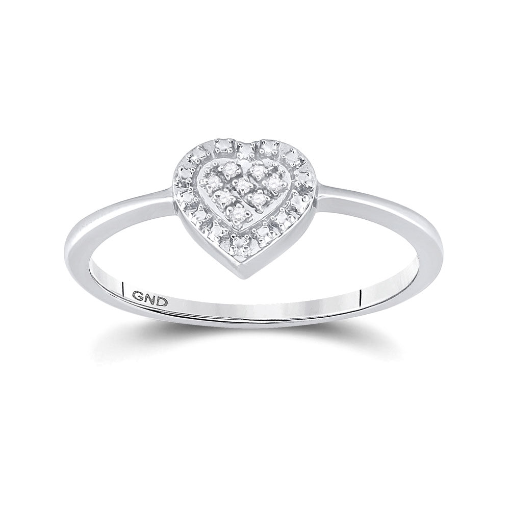 Sterling Silver Womens Round Diamond Heart Ring .03 Cttw