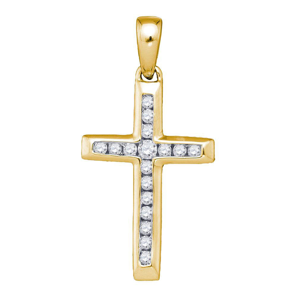 10kt Yellow Gold Womens Round Diamond Small Cross Pendant 1/8 Cttw
