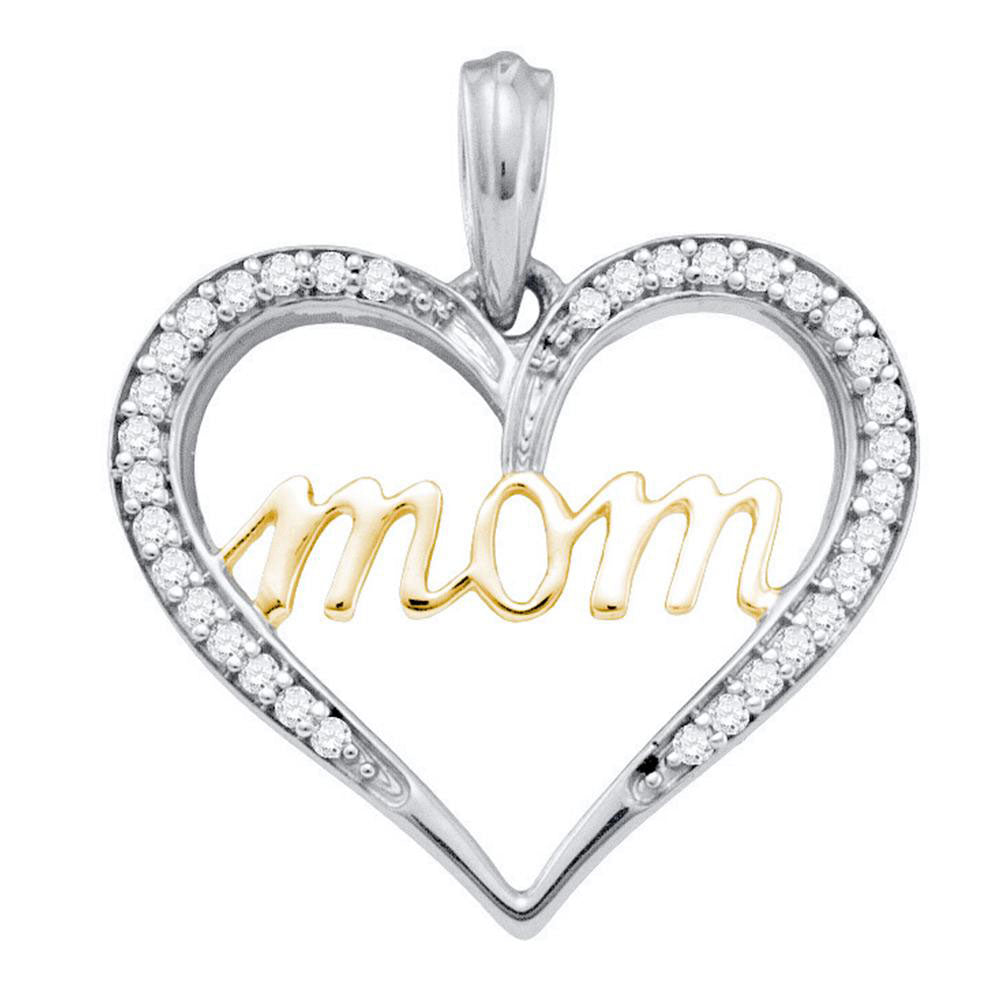 10kt Two-tone Gold Womens Round Diamond Heart Mom Pendant 1/8 Cttw