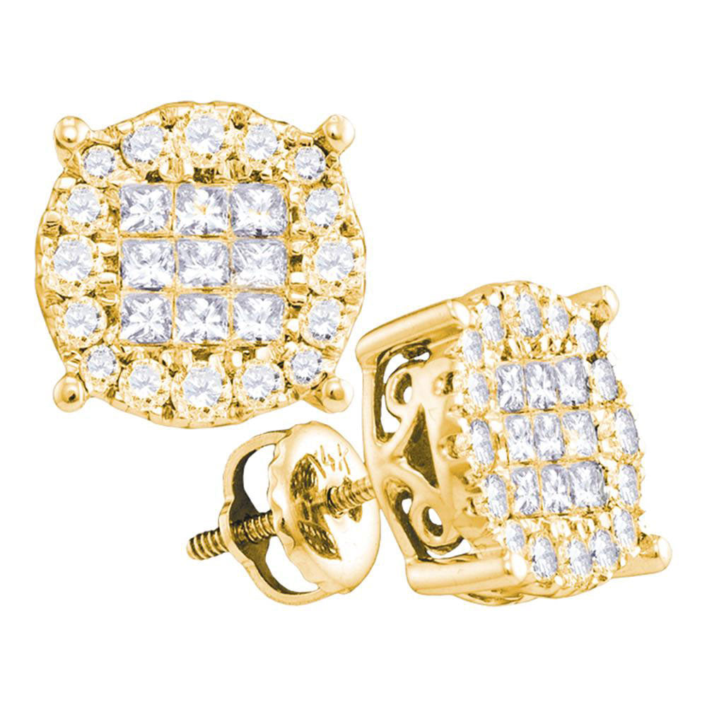 14kt Yellow Gold Womens Princess Diamond Cluster Earrings 1 Cttw