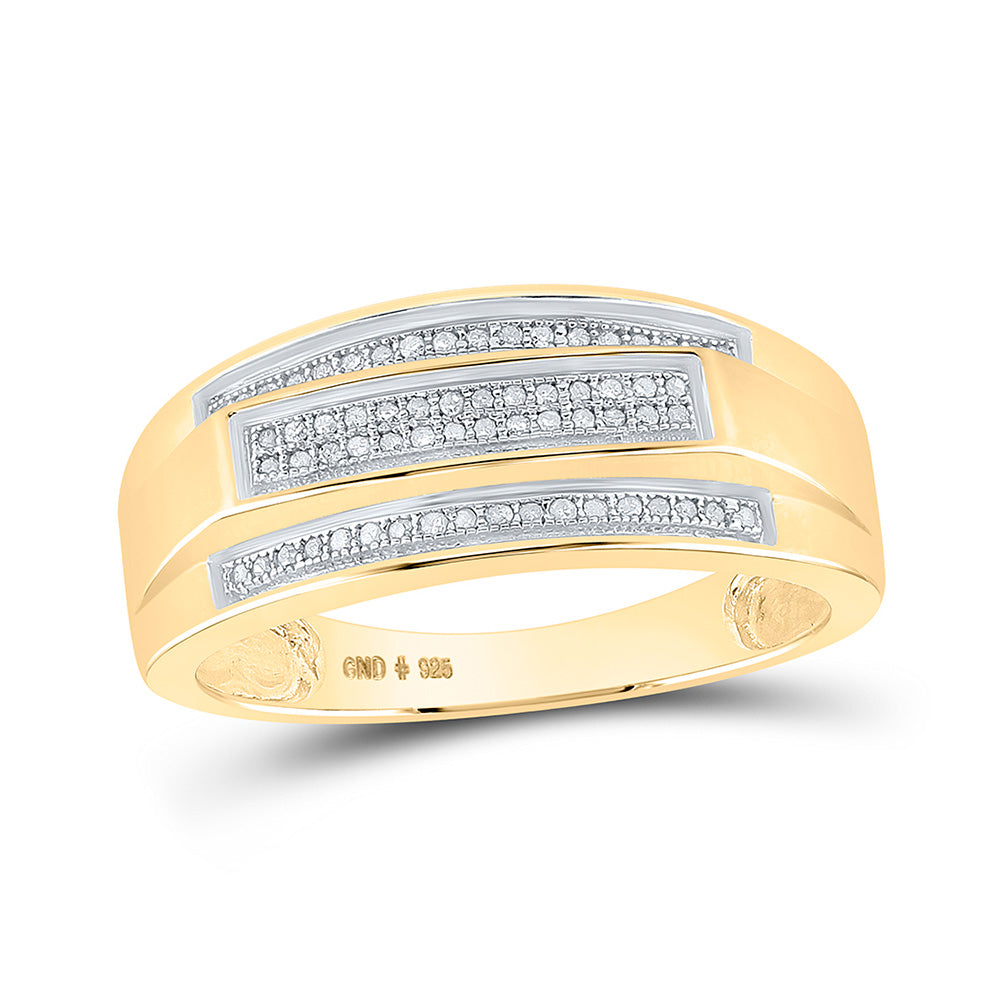 Yellow-tone Sterling Silver Mens Round Diamond Band Ring 1/5 Cttw