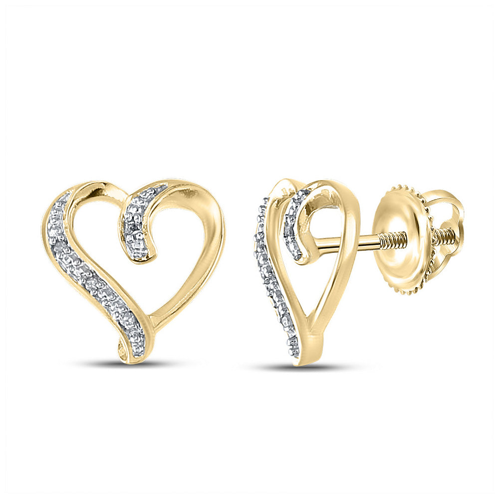 Yellow-tone Sterling Silver Womens Round Diamond Heart Earrings .02 Cttw