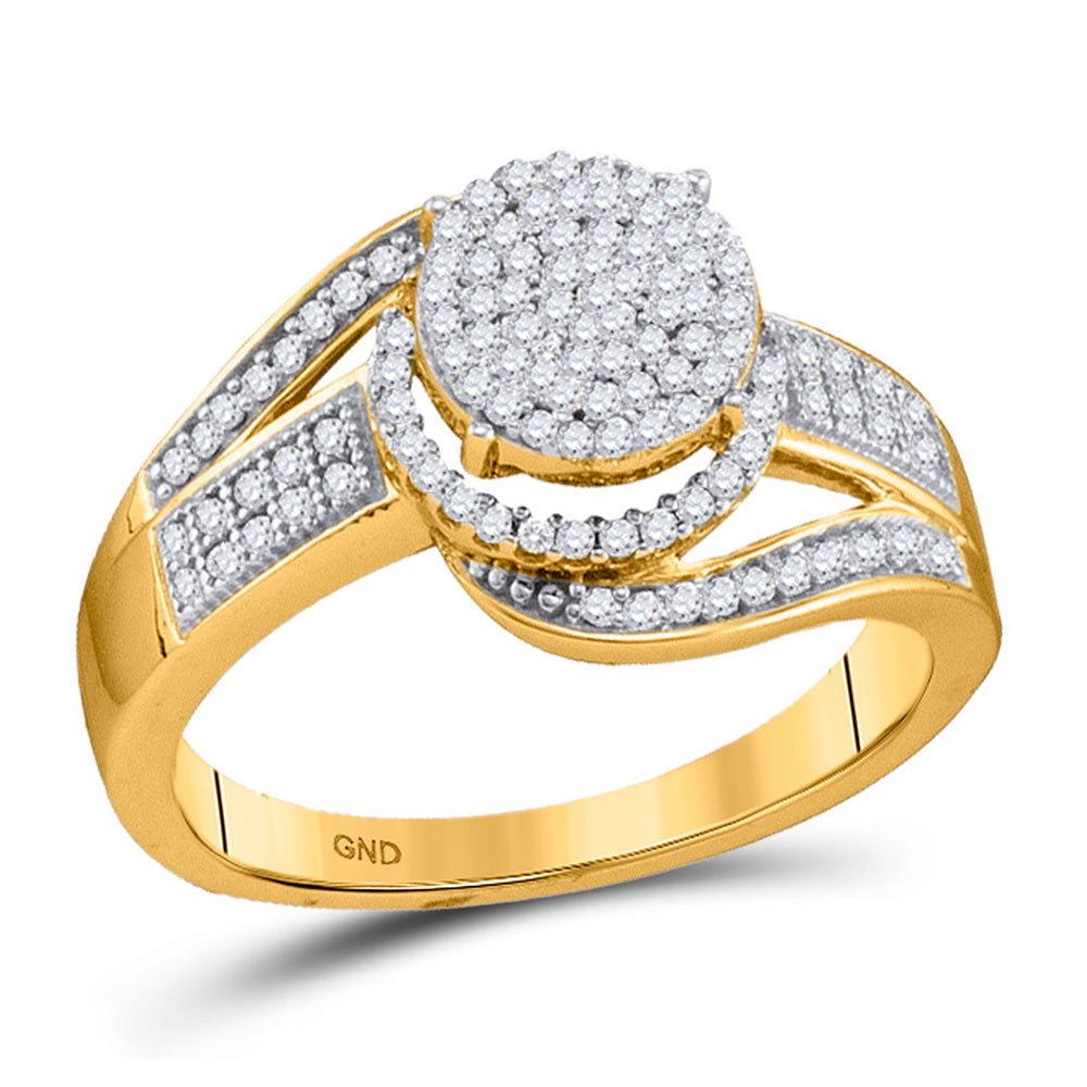 10kt Yellow Gold Womens Round Diamond Cluster Ring 3/8 Cttw