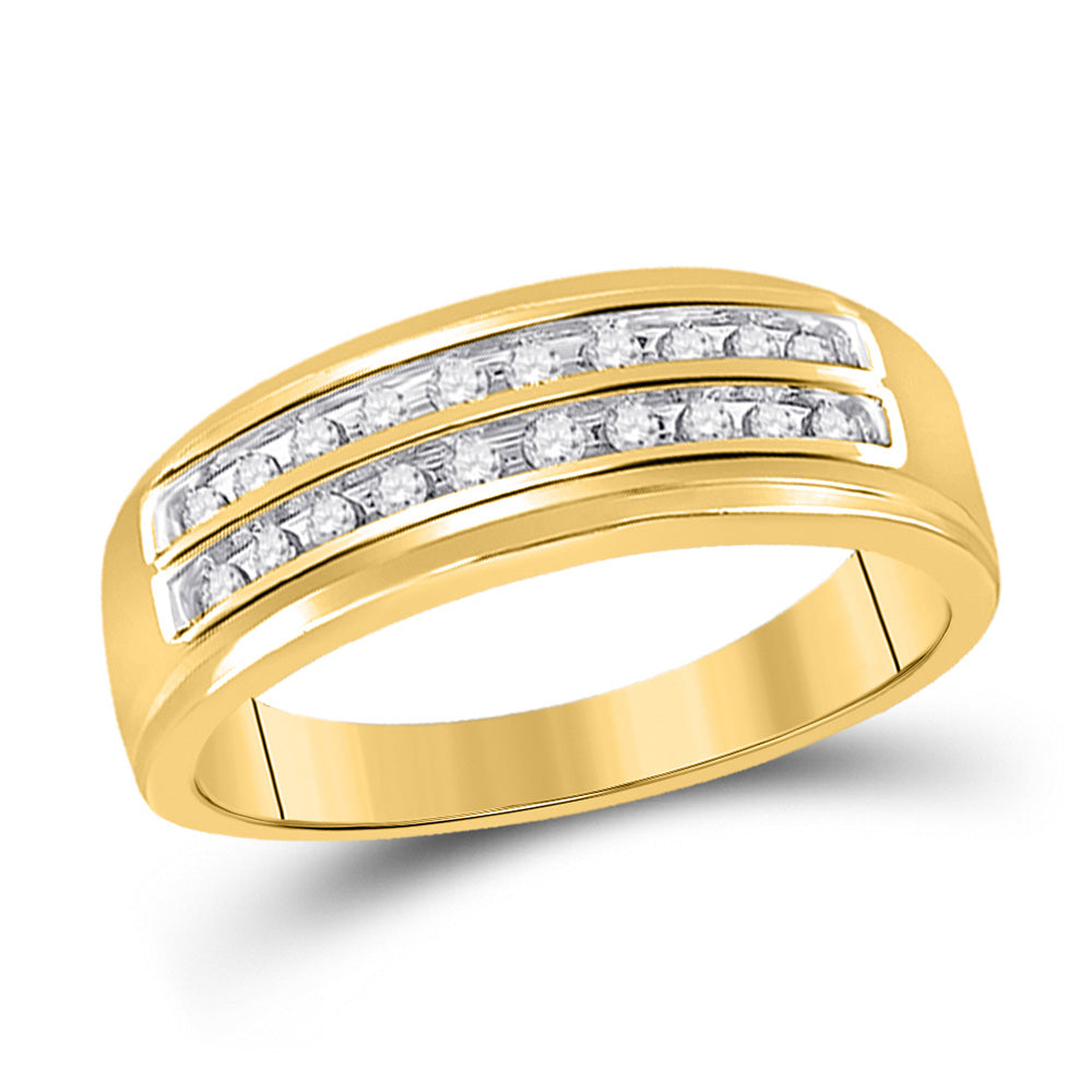 14kt Yellow Gold Mens Round Diamond Wedding 2-Row Band Ring 1/4 Cttw