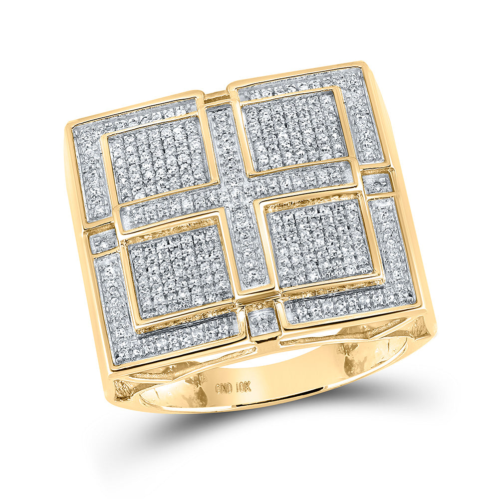 10kt Yellow Gold Mens Round Diamond Square Cross Ring 1/2 Cttw